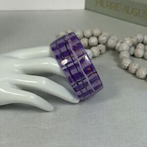 Vibrant & Fun Vintage 1980s Purple Passion Plaid 1 1/4" Acrylic Bangle Bracelet